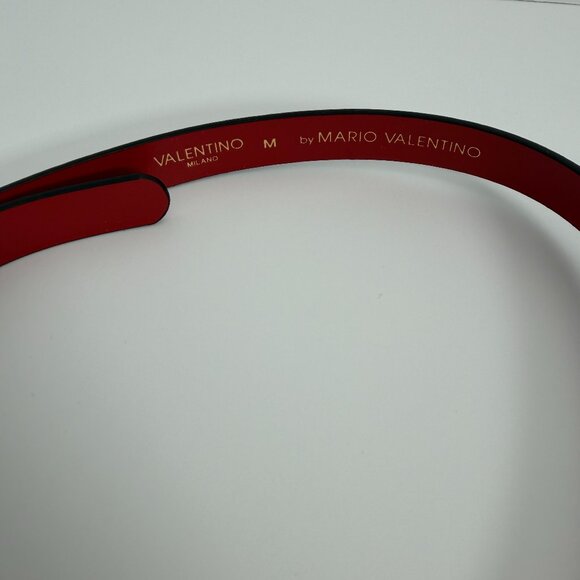 NEW VALENTINO AUTHENTIC MONOGRAM THIN LEATHER RED BELT​​ GOLD BUCKLE MEDIUM